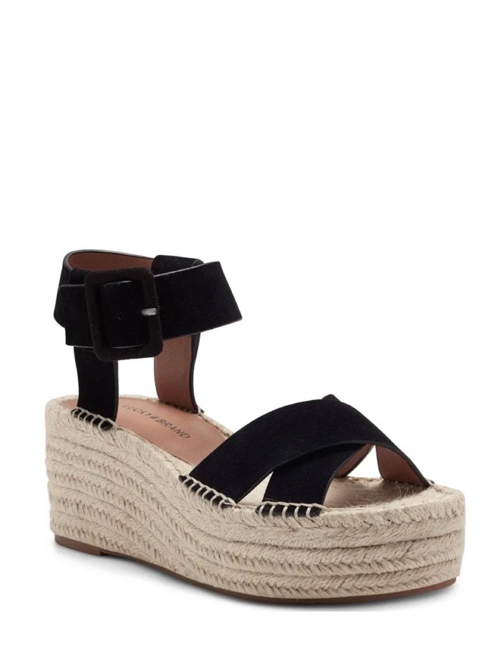 LUCKY BRAND Black Suede Audrinah Espadrille Wedge Sandals